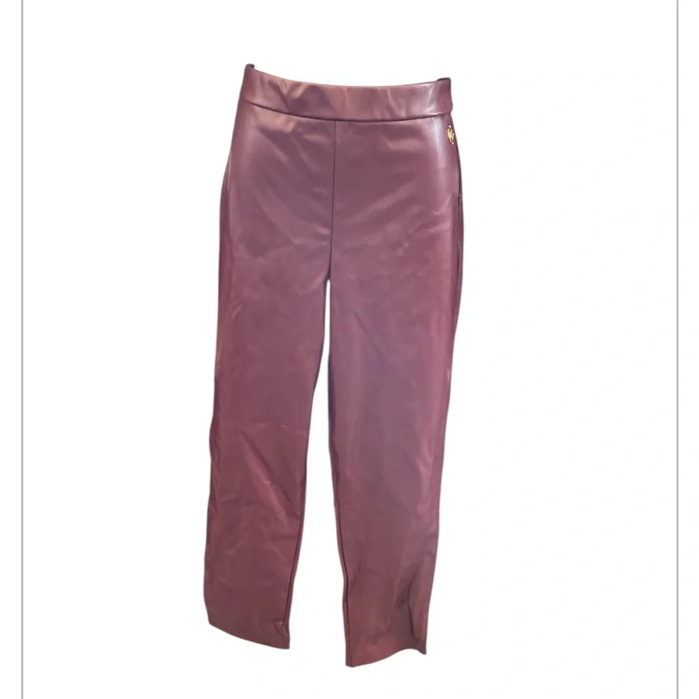MK ankle length faux leather maroon pants size large Michael kors